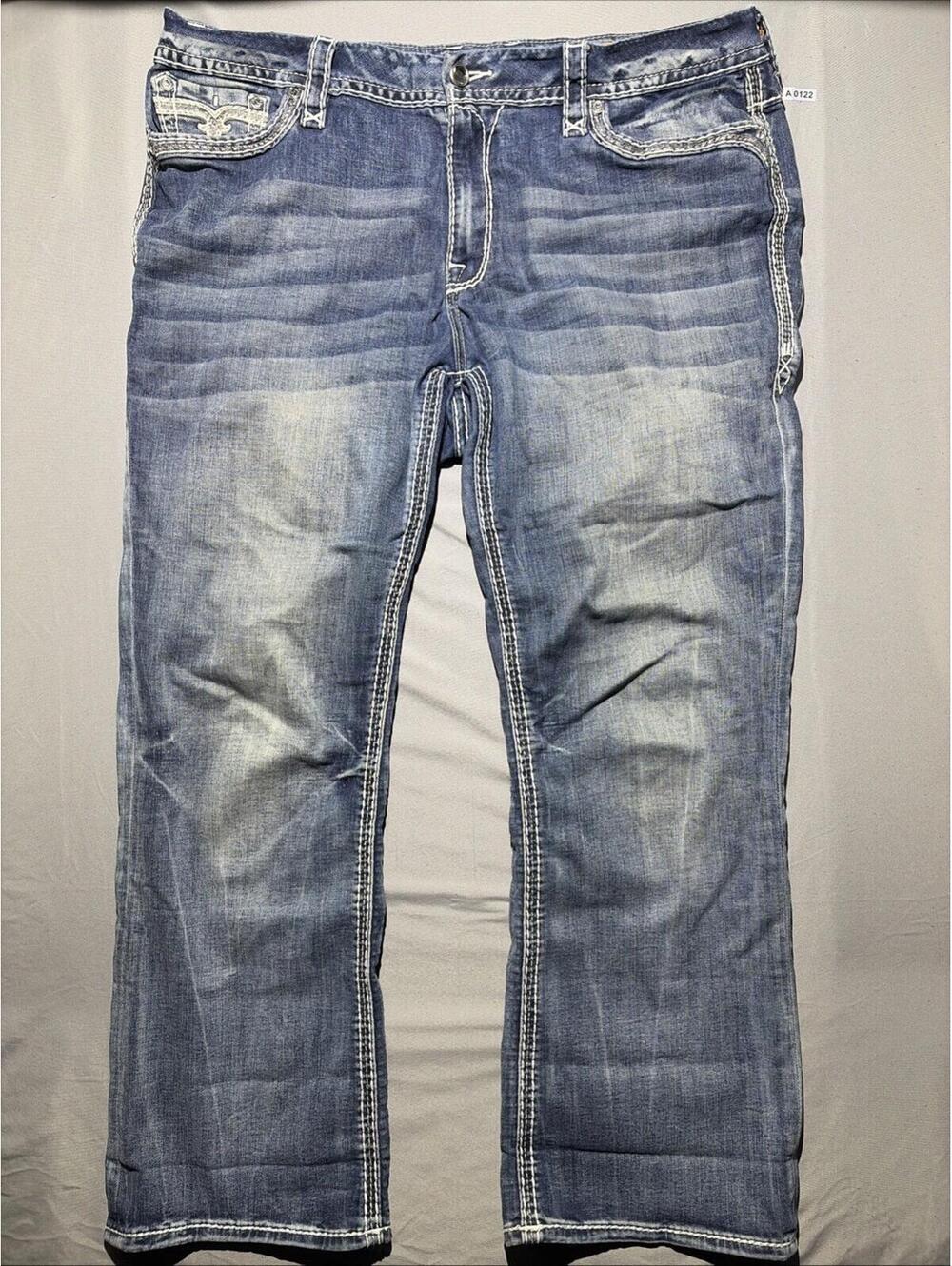 Rock Revival Jeans Womens 34 Easy Boot Diella Denim Blue Embellished Pockets